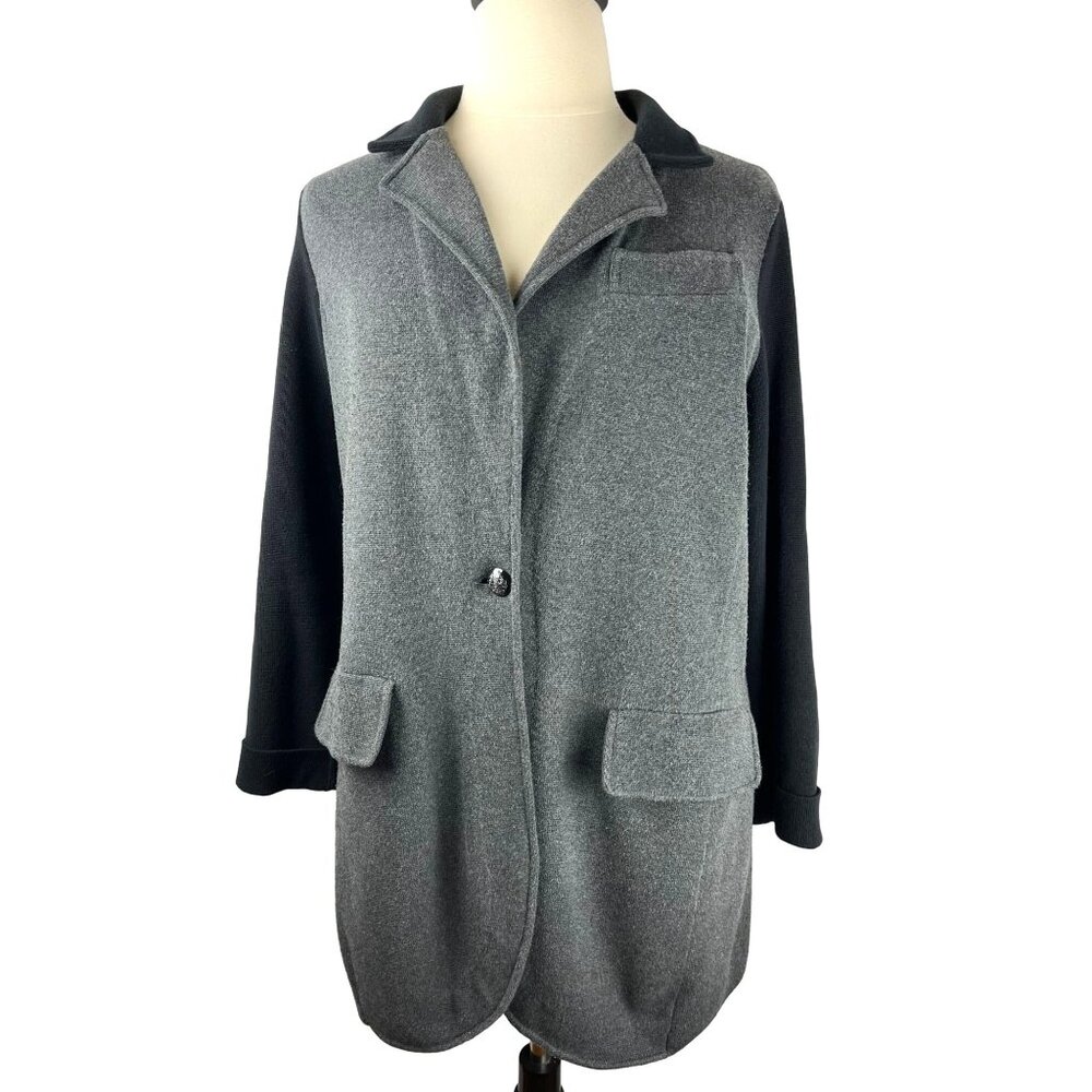 LAUREN, Ralph Lauren Black & Grey Buttoned Sweater Blazer, Women's Size 1X